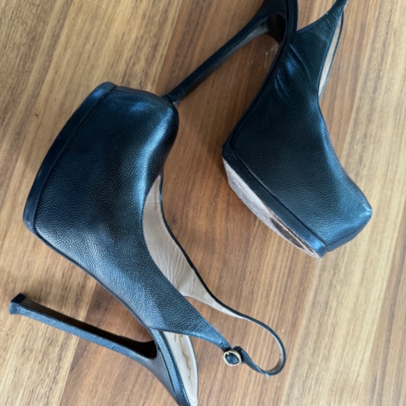 Yves Saint Laurent - Black, Platform, Sling Back Stiletto - Size 37 (US - 7) - Picture 2 of 10